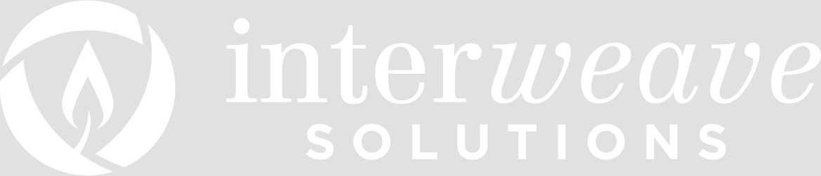 Download Interweave Solutions logo, horizontal style, white color, in the raster .png format. This file has a transparent background.