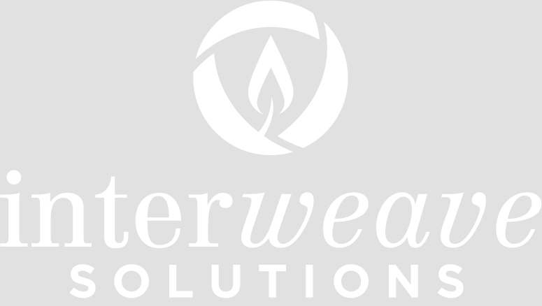 Download Interweave Solutions logo, vertical style, white color, in the raster .png format. This file has a transparent background.