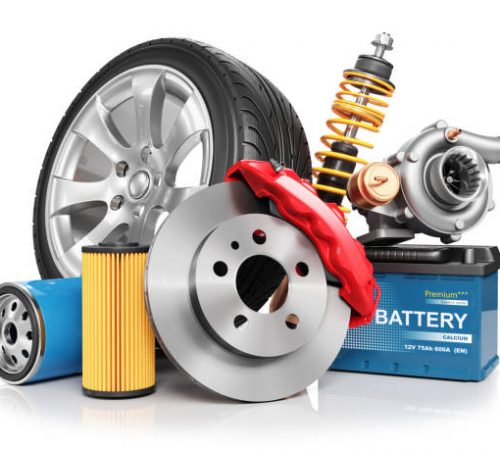 Set of car parts isolated on white background 3d render Set of car parts isolated on white background 3d render