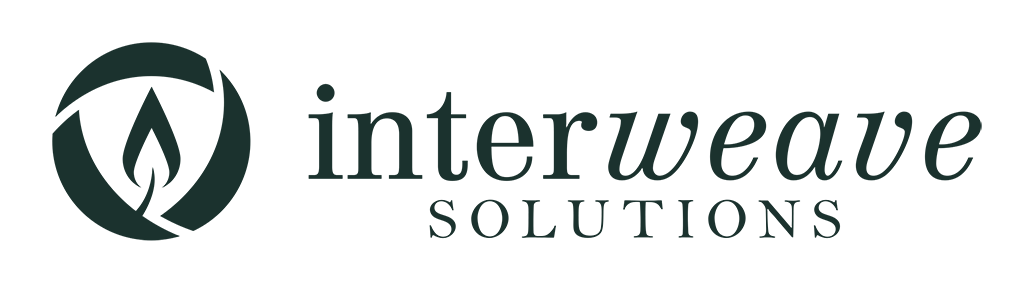 Download (150KB) Interweave Solutions logo, horizontal style, dark green color, in the raster .png format. This file has a transparent background.